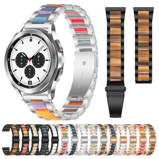 For Galaxy Watch 4 Classic 42 / 46mm Interbead Resin Metal Watch Band(Silver White)