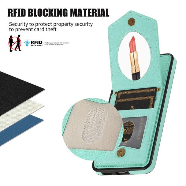 For Samsung Galaxy S20 FE Rhombic Texture RFID Phone Case with Lanyard & Mirror(Mint Green)