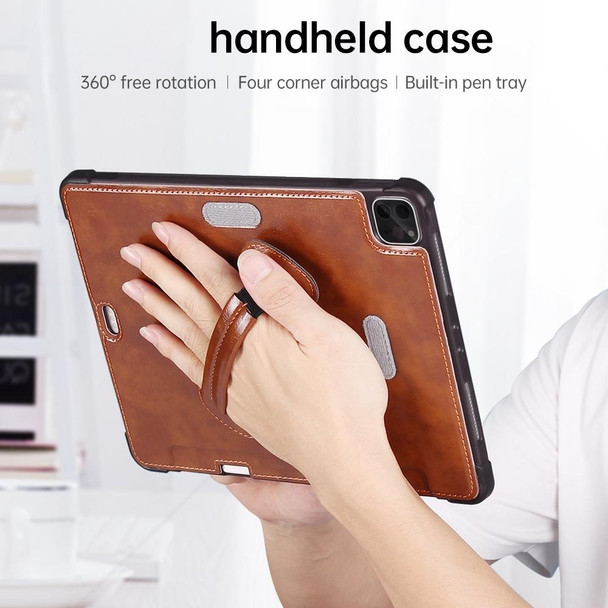 For iPad Air / Air 2 / Pro 9.7 / 9.7 2017-2018 360 Degree Rotation Handheld Leatherette Back Tablet Case with Pencil Slot(Brown)
