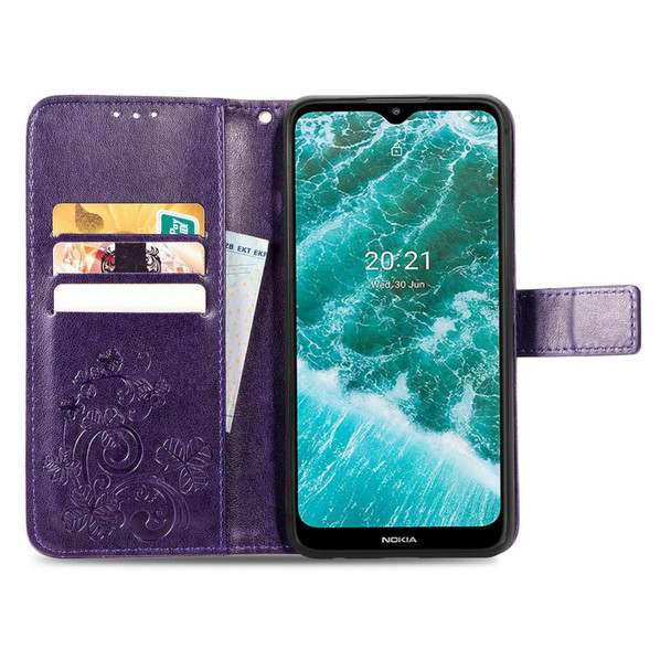 For Nokia C30 Four-leaf Clasp Embossed Leatherette Phone Case(Purple)