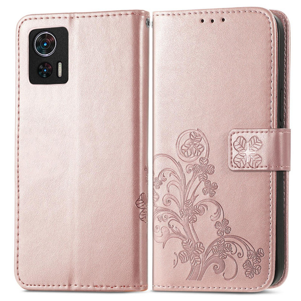 For Motorola Edge 30 Neo Four-leaf Clasp Embossed Leatherette Phone Case(Rose Gold)