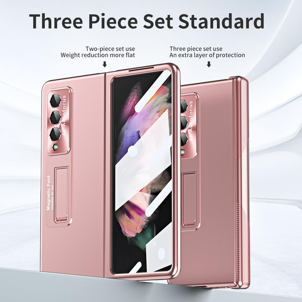 For Samsung Galaxy Z Fold3 5G Electroplating Corrugated Hinge Folding Phone Case(Rose Gold)