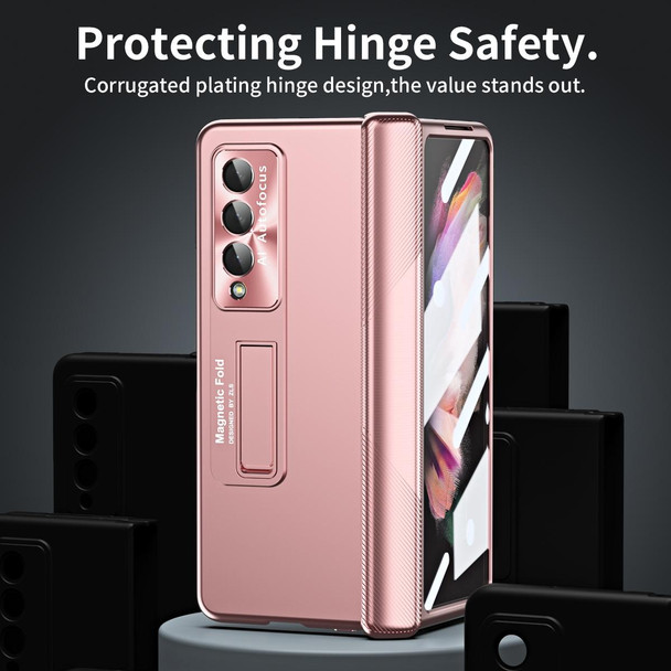 For Samsung Galaxy Z Fold3 5G Electroplating Corrugated Hinge Folding Phone Case(Rose Gold)