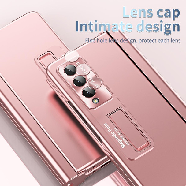 For Samsung Galaxy Z Fold4 Electroplating Corrugated Hinge Folding Phone Case with Pen Slot(Pink)