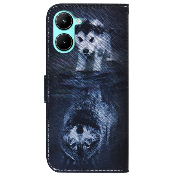 For Realme C33 Coloured Drawing Flip Leatherette Phone Case(Wolf and Dog)