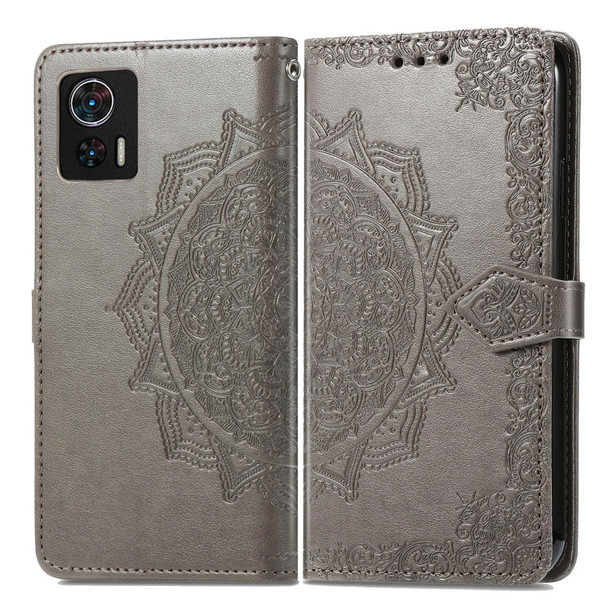 For Motorola Edge 30 Neo Mandala Flower Embossed Leatherette Phone Case(Gray)