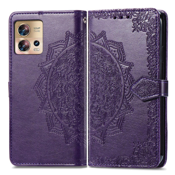 For Motorola Edge 30 Fusion Mandala Flower Embossed Leatherette Phone Case(Purple)