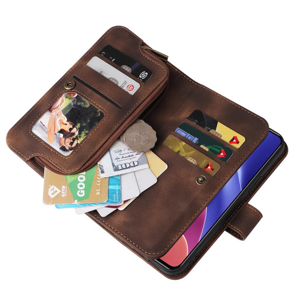 For Xiaomi Redmi K40 / Poco F3 Multifunctional Card Slot Zipper Wallet Leather Phone Case(Brown)