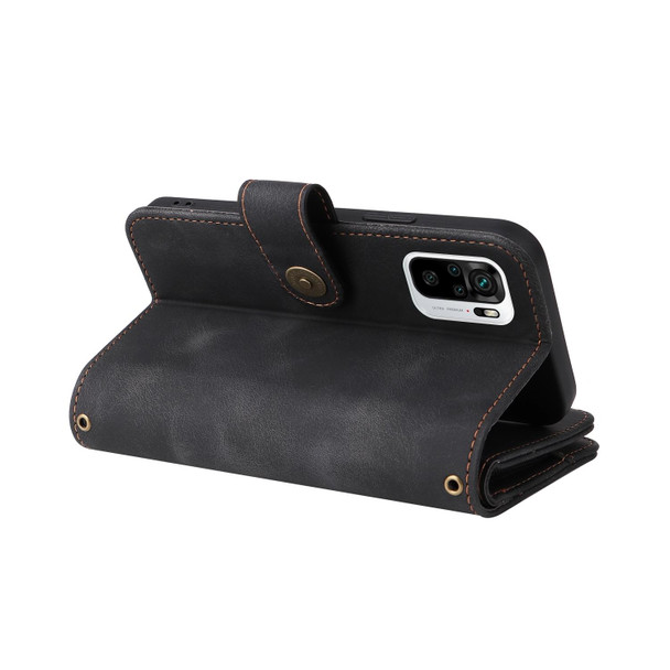 For Xiaomi Redmi Note 10 4G Multifunctional Card Slot Zipper Wallet Leather Phone Case(Black)