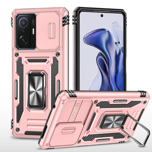 For Xiaomi 11T Armor PC + TPU Camera Shield Phone Case(Rose Gold)