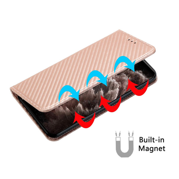 Carbon Fiber Texture Flip Holder Leatherette Phone Case - iPhone 13(Rose Gold)