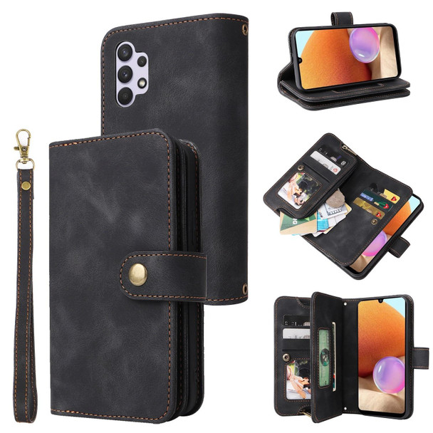 For Samsung Galaxy A32 4G Multifunctional Card Slot Zipper Wallet Leatherette Phone Case(Black)