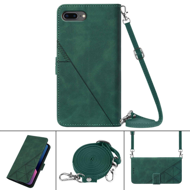 Crossbody 3D Embossed Flip Leatherette Phone Case - iPhone 8 Plus / 7 Plus(Dark Green)