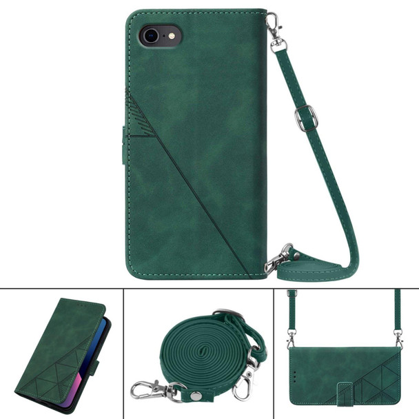 Crossbody 3D Embossed Flip Leatherette Phone Case - iPhone SE 2022 / SE 2020 / 8 / 7(Dark Green)