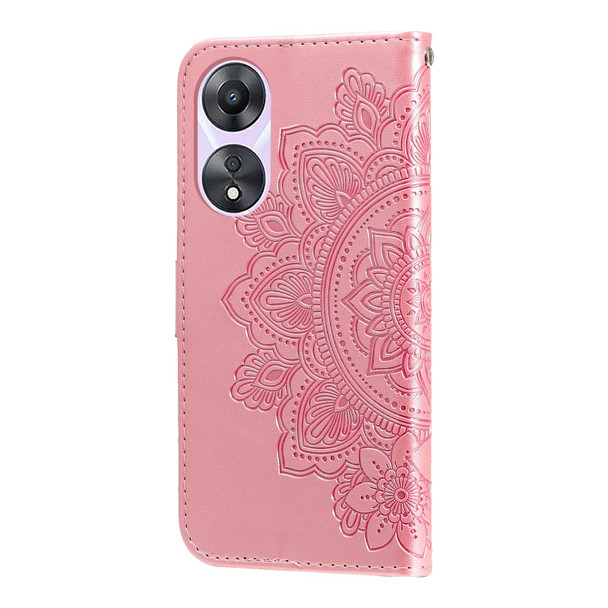 For OPPO A58 5G 7-petal Flowers Embossing Leatherette Phone Case(Rose Gold)