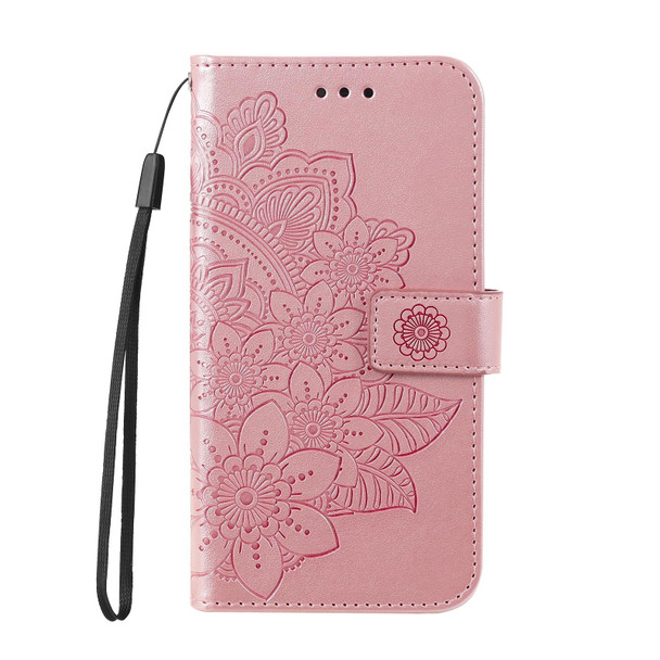 For OPPO A58 5G 7-petal Flowers Embossing Leatherette Phone Case(Rose Gold)