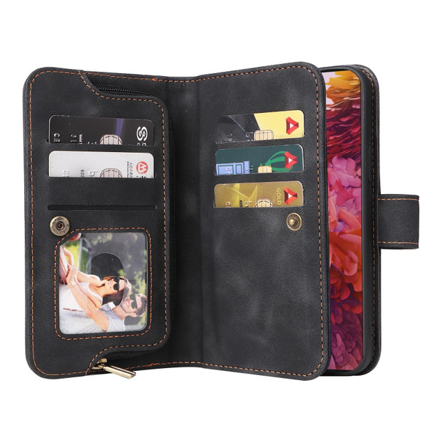 For Samsung Galaxy S20 FE Multifunctional Card Slot Zipper Wallet Leatherette Phone Case(Black)