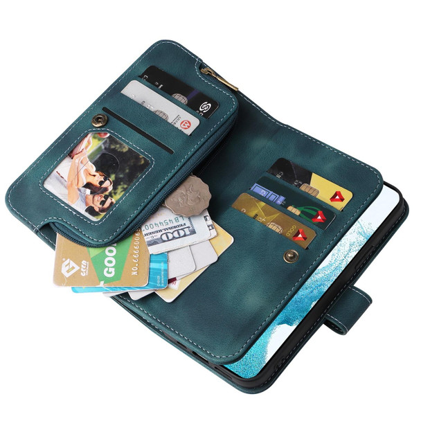 For Samsung Galaxy S21 FE 5G Multifunctional Card Slot Zipper Wallet Leatherette Phone Case(Blue)