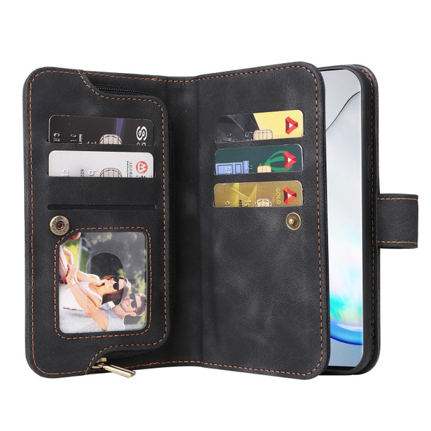 For Samsung Galaxy Note10+ Multifunctional Card Slot Zipper Wallet Leatherette Phone Case(Black)