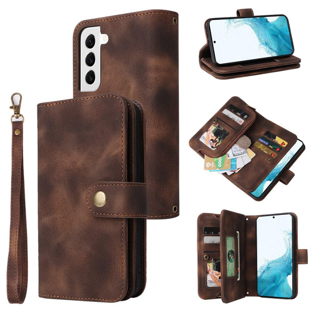 For Samsung Galaxy S22+ 5G Multifunctional Card Slot Zipper Wallet Leatherette Phone Case(Brown)