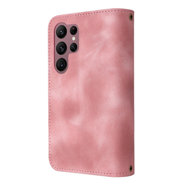 For Samsung Galaxy S22 Ultra 5G Multifunctional Card Slot Zipper Wallet Leatherette Phone Case(Rose Gold)