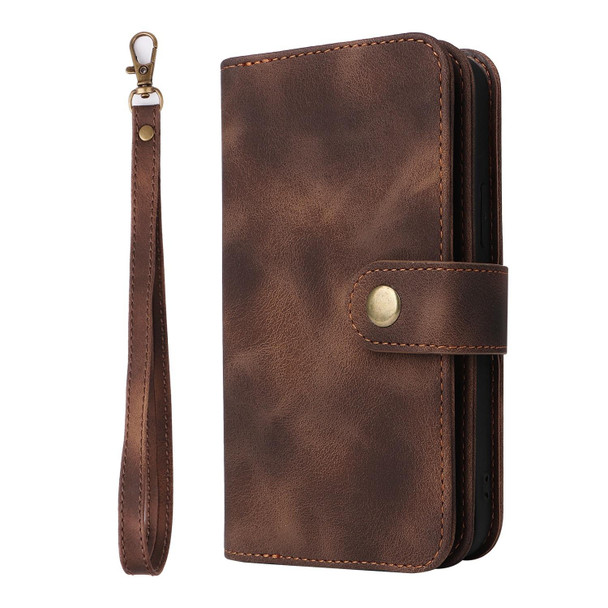 For Samsung Galaxy S10 Multifunctional Card Slot Zipper Wallet Leatherette Phone Case(Brown)