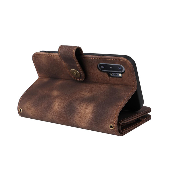 For Samsung Galaxy Note10+ Multifunctional Card Slot Zipper Wallet Leatherette Phone Case(Brown)