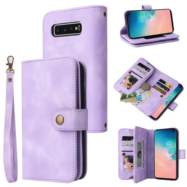 For Samsung Galaxy S10 Multifunctional Card Slot Zipper Wallet Leatherette Phone Case(Purple)