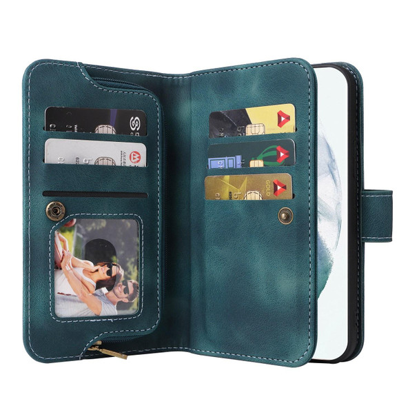For Samsung Galaxy S22 Ultra 5G Multifunctional Card Slot Zipper Wallet Leatherette Phone Case(Blue)