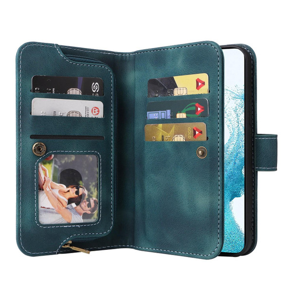 For Samsung Galaxy S22+ 5G Multifunctional Card Slot Zipper Wallet Leatherette Phone Case(Blue)