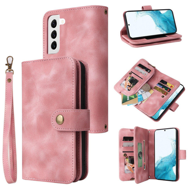 For Samsung Galaxy S22 5G Multifunctional Card Slot Zipper Wallet Leatherette Phone Case(Rose Gold)