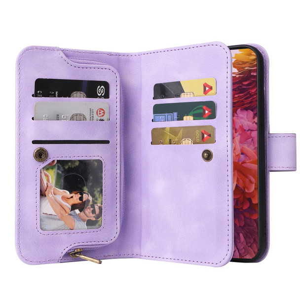 For Samsung Galaxy S20 FE Multifunctional Card Slot Zipper Wallet Leatherette Phone Case(Purple)