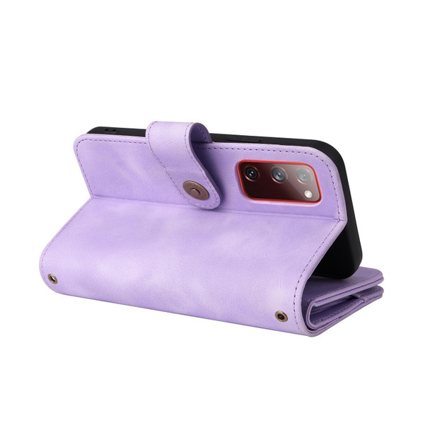 For Samsung Galaxy S20 FE Multifunctional Card Slot Zipper Wallet Leatherette Phone Case(Purple)