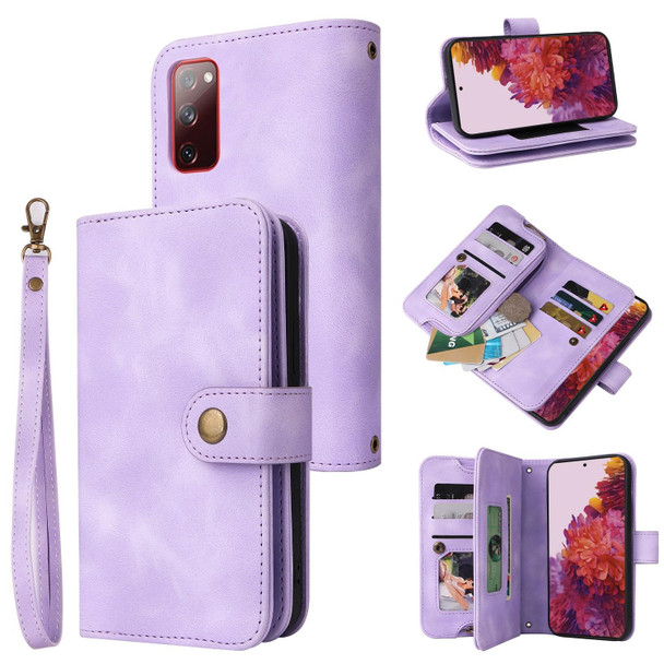 For Samsung Galaxy S20 FE Multifunctional Card Slot Zipper Wallet Leatherette Phone Case(Purple)