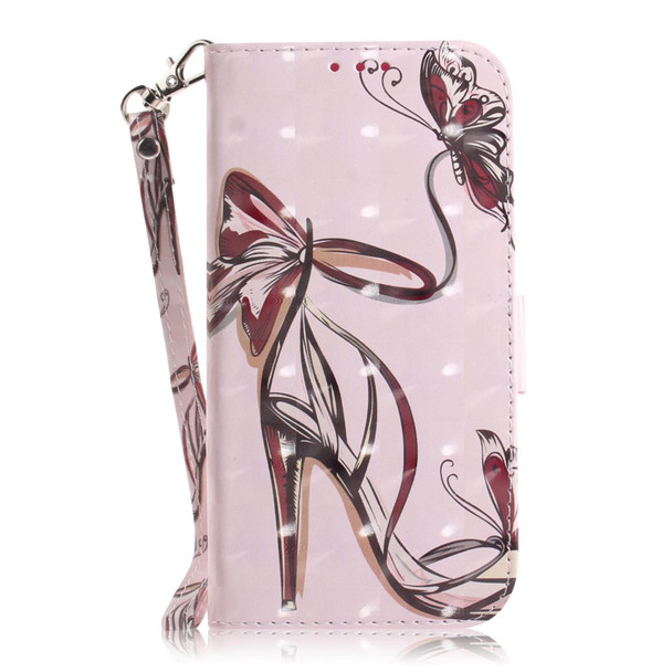 For Tecno Pop 6 Fingerprint 3D Colored Pattern Flip Leatherette Phone Case(Butterfly High-heeled)