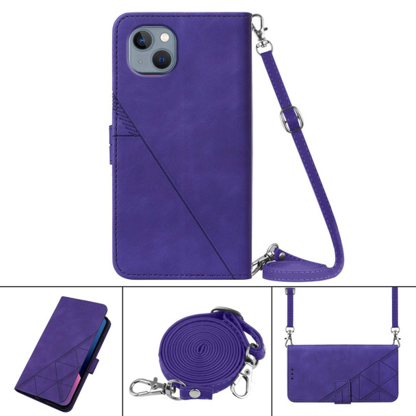 Crossbody 3D Embossed Flip Leatherette Phone Case - iPhone 13(Purple)