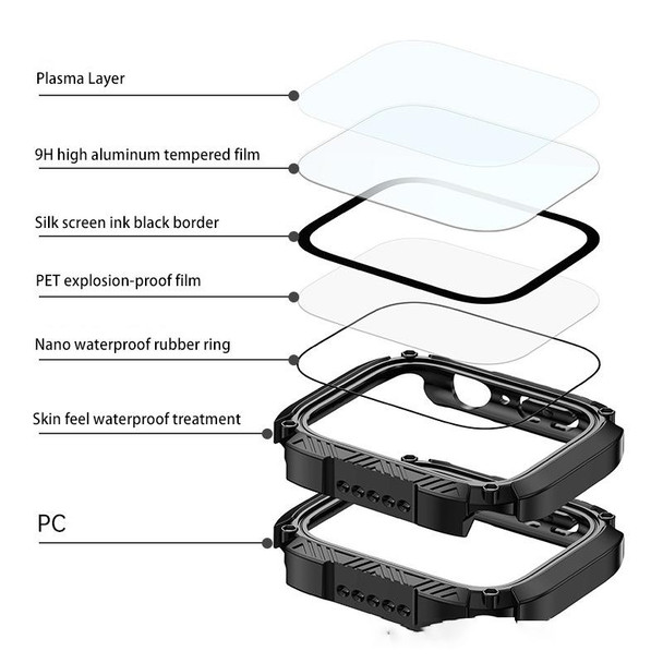 Screen Tempered Glass Film Armor Waterproof Watch Case For Apple Watch Series 8&7 45mm(Army Green)