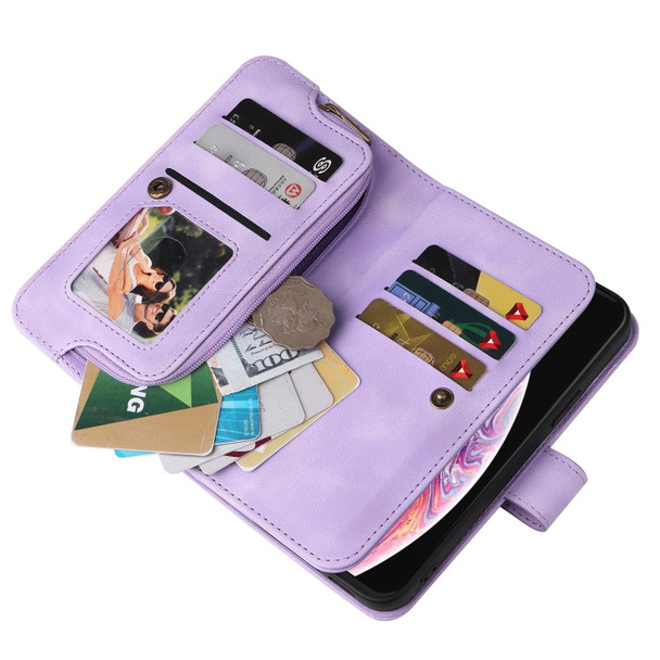 For iPhone XS Max Multifunctional Card Slot Zipper Wallet Leatherette Phone Case(Purple)