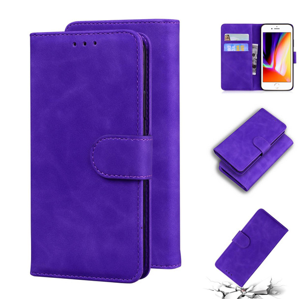 Skin Feel Pure Color Flip Leather Phone Case - iPhone SE 2022 / SE 2020 / 8 / 7(Purple)