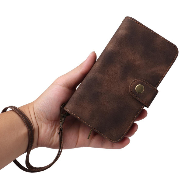 For iPhone XR Multifunctional Card Slot Zipper Wallet Leatherette Phone Case(Brown)