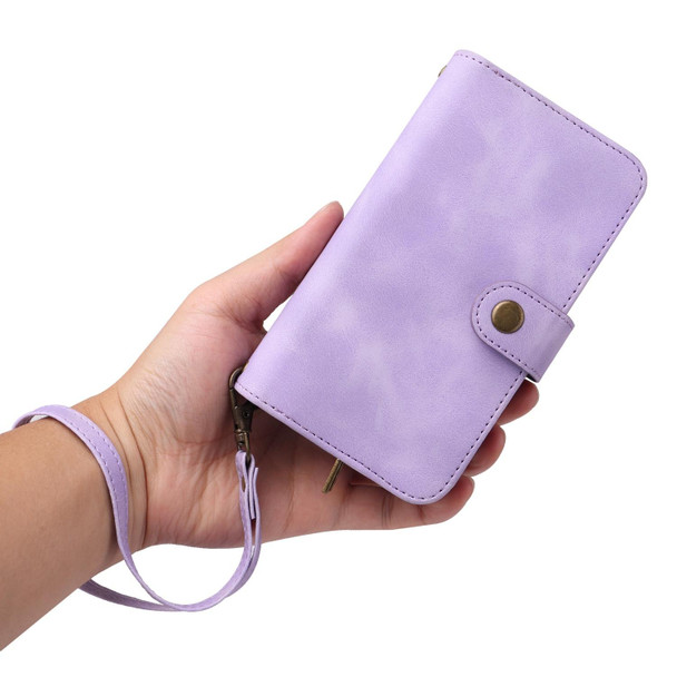 For Google Pixel 6 Pro Multifunctional Card Slot Zipper Wallet Leatherette Phone Case(Purple)