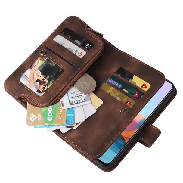 For Xiaomi Redmi Note 10 Pro 4G Multifunctional Card Slot Zipper Wallet Leather Phone Case(Brown)