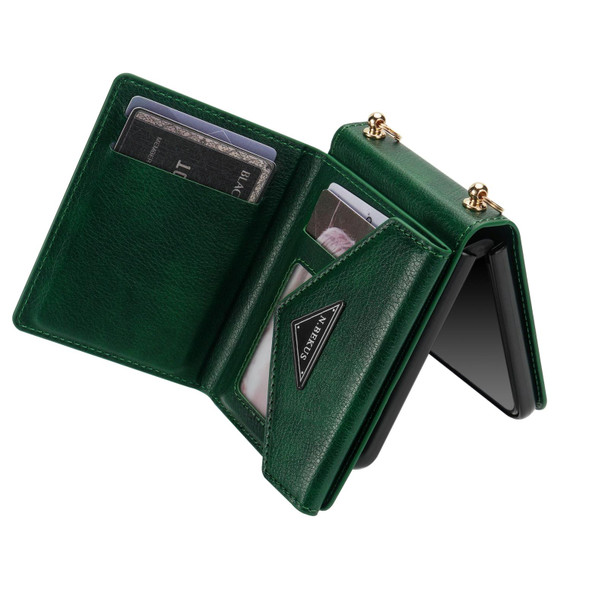 For Samsung Galaxy Z Flip3 5G N.BEKUS Side Zipper Folding Phone Leatherette Case(Green)