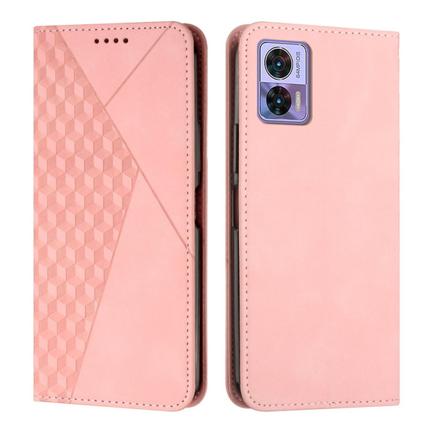 For Motorola Edge 30 Neo / Edge 30 Lite Diamond Pattern Skin Feel Magnetic Leatherette Phone Case(Rose Gold)