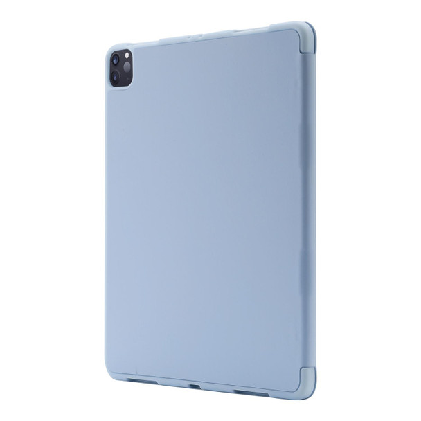 Skin Feel Pen Holder Tri-fold Tablet Leather Case For iPad Pro 12.9 2022 / 2021 / 2020 / 2018(Light Blue)