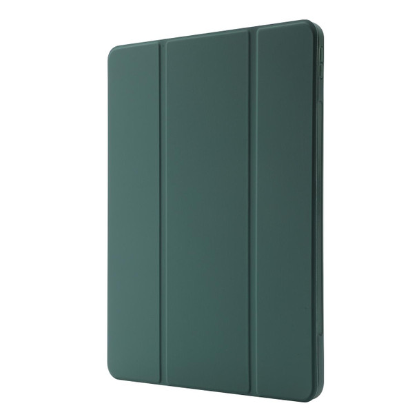 Skin Feel Pen Holder Tri-fold Tablet Leather Case For iPad Pro 12.9 2022 / 2021 / 2020 / 2018(Dark Green)