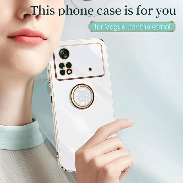 For Xiaomi Poco M4 Pro XINLI Straight Edge 6D Electroplate TPU Phone Case with Ring Holder(Mint Green)