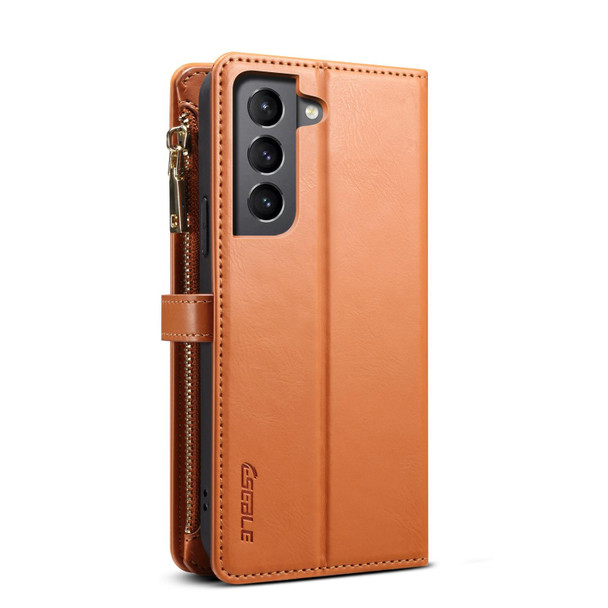 For Samsung Galaxy S21 5G ESEBLE Star Series Lanyard Zipper Wallet RFID Leatherette Case(Brown)