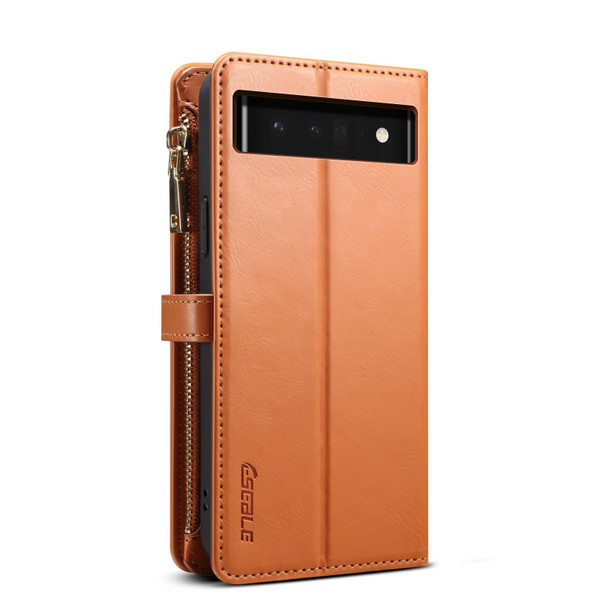 For Google Pixel 6 Pro ESEBLE Star Series Lanyard Zipper Wallet RFID Leatherette Case(Brown)