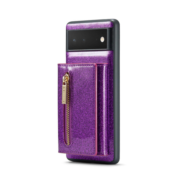 For Google Pixel 6 DG.MING M3 Series Glitter Powder Card Bag Leatherette Case(Dark Purple)